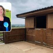 Cllr Clare Mosdell and the stables, now with planning approval.