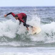 Jago Tasker in action at the Scottish Surfing Federation's Junior Series 2021 tournament.  Photo: Scottish Surfing Federation.