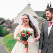 Stephanie Manfield and Daniel Hall gathered outside the church. Picture by Robin Crossley Photographer.
