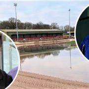Island Speedway co-owner Barry Bishop, left, and Ryde Saints FC chairman Jamie Humm who share use of Smallbrook Stadium are concerned by the damage caused by the flooding of Friday at the facility.