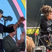 Martin Kemp and Fleur East filming Rock Till We Drop at the Isle of Wight Festival.