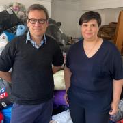 Bob Seely MP and Victoria Dunford, MAD-Aid founder, at the MAD-Aid office in East Cowes.