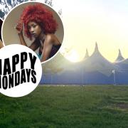 Happy Mondays Heather Small and Rick Parfitt Jnr in Isle of Wight Festival Big Top