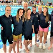 West Wight Swimming Team medal winners, from left: Henry Barrington-White, Lucy Isaacson, Lottie 
James, Nicolas Popov, Paige Critchley, Jack Carter, Grace Poynter, Paul Doyle, Graham Harris and Lizzie 
Pilcher.