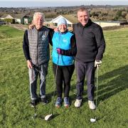 Freshwater Bay Golf Club's Captain's Drive-In, in aid of Independent Arts, from left: Richard Clark (seniors), Sue Oldershaw (ladies) and Gary Dobson (club).