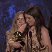Wet Leg's Rhian Teasdale accepting the Grammy for Best Alternative Music Performance