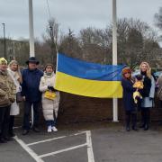 Raising the Ukraine flag at County Hall.