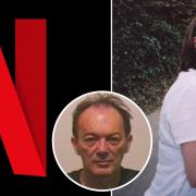 Netflix logo (left), Mark Arthur (centre) and Heather Arthur (right).