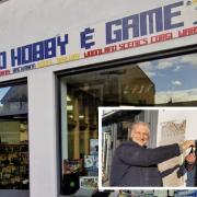 From left to right: Peter Mill, director of Purpose Property, handing over the keys to the Retro Hobby and Game shop to Mr Hawkins.