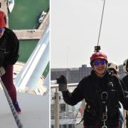 Sophia Preston 100m up the Spinnaker Tower as she started her decent and then pictured at the bottom