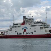 Red Funnel car ferry at its East Cowes terminal on the Isle of Wight.