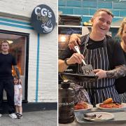 The CG's Cafe team, Callum and Hannah Grant and their children
