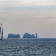The McIntyre Ocean Globe Race off the Isle of Wight's Needles. Here, the French L’Esprit d’équipe FR (85) and Evrika FR (07).
