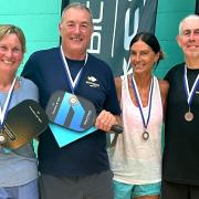 Island pickleball players, from left, Kay Montagu, Alan Nixon, Sarah Howell and Simon Proffitt  all won bronze medals.