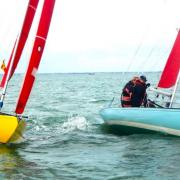 Redwings racing off Bembridge on Saturday between Harlequin (yellow) and Toucan (light blue).