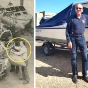 Mike Brackenbury has been celebrating 60 years in the marine industry — pictured in Aberdeen in the 1970s and recently at his boatyard in Bowcombe.