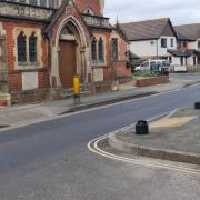 Car wipes out pinch point bollards in Gunville crash