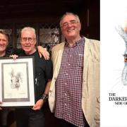 Author Peter J. Murray, second on the right, and the cover of his book The Darker Side of Wight