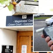 Isle of Wight law courts. Inset: a police alcohol breath test.