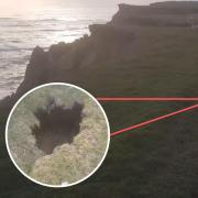 A beach is shut and cracks have appeared in a cliff top following a landslip.