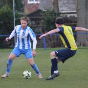 Fin Phillips in action against Moneyfields in the reverse fixture at Westwood Park last month
