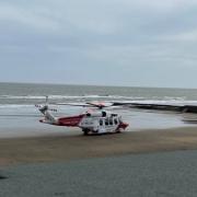 The Coastguard helicopter on Sandown beach