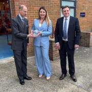 From left: Prince Edward presents the King's Award to Spinlock COO Caroline Senior and CEO Chris Hill.