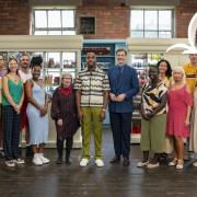 The contestants for tenthc series of The Great British Sewing Bee, featuring Islander Georgie Carter (inset).