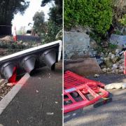 Rock fall at Gills Cliff Road, Ventnor and wall collapse on Bath Road.