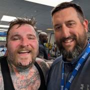 American singer Teddy Swims with a member of staff at  1Leisure Medina in Newport