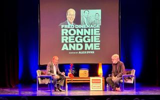 Fred Dinenage on stage with Alex Dyke at Shanklin Theatre