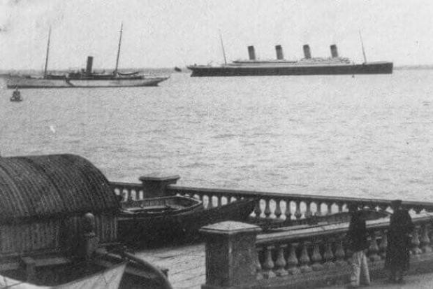 The Titanic passing Cowes, Isle of Wight, on April 10 1912.