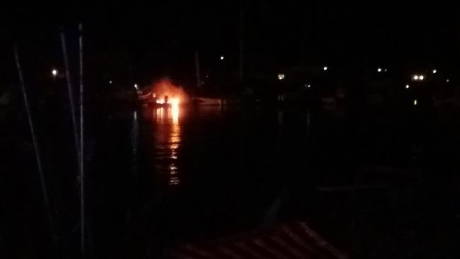 Boat fire at Medina Yard, Cowes. Picture by East Cowes Fire Station on Twitter.